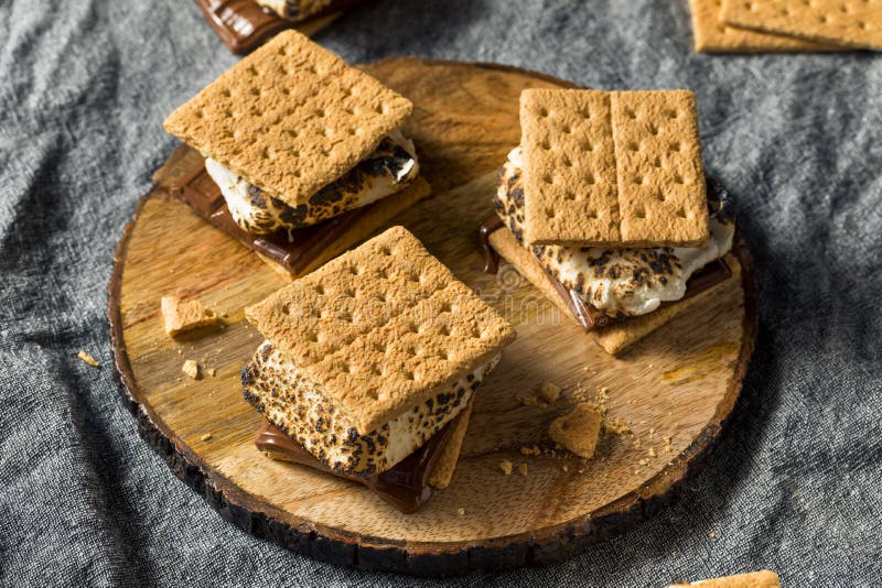 Homemade Gooey Smores Sandwiches stock photos Homemade Gooey Smores Sandwiches stock photos