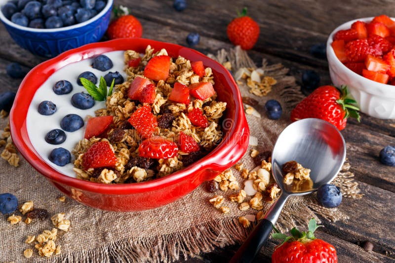 Homemade Granola Breakfast with Yogurt and Fresh Fruit Berries ...