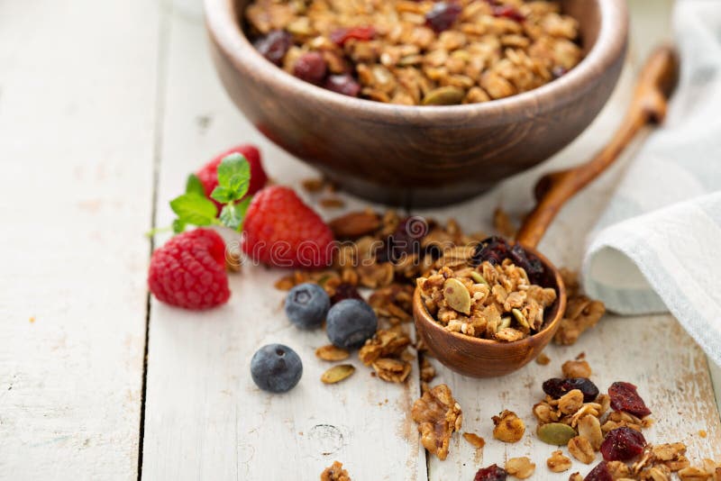 Homemade Granola with Milk for Breakfast Stock Image Image of dairy