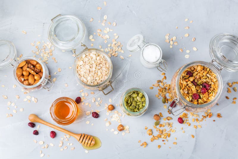 Homemade Granola Muesli with Ingredients, Healthy Food for Breakfast ...