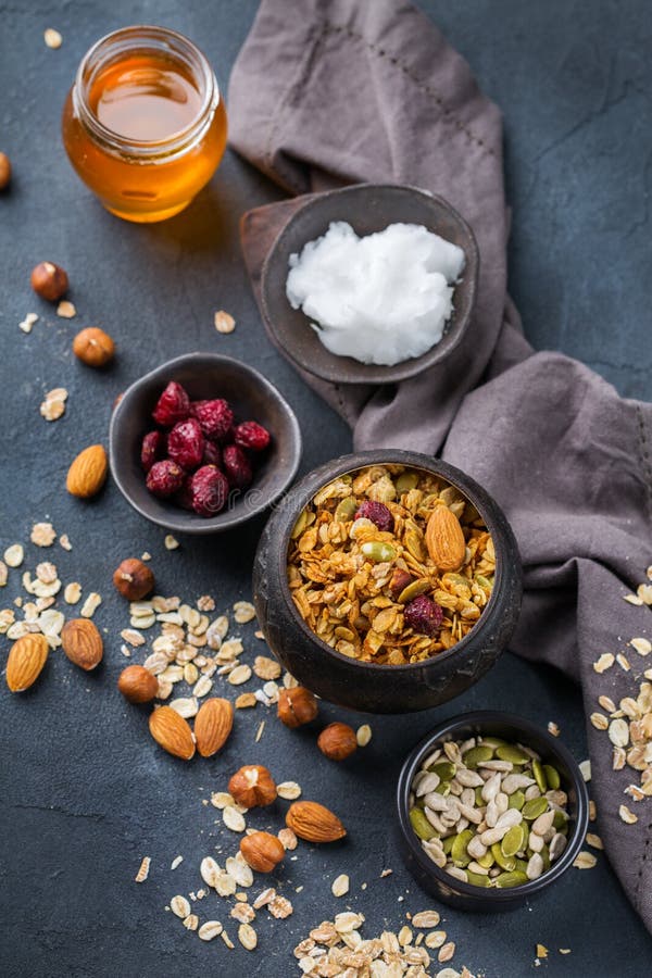 Homemade Granola Muesli with Ingredients, Healthy Food for Breakfast ...