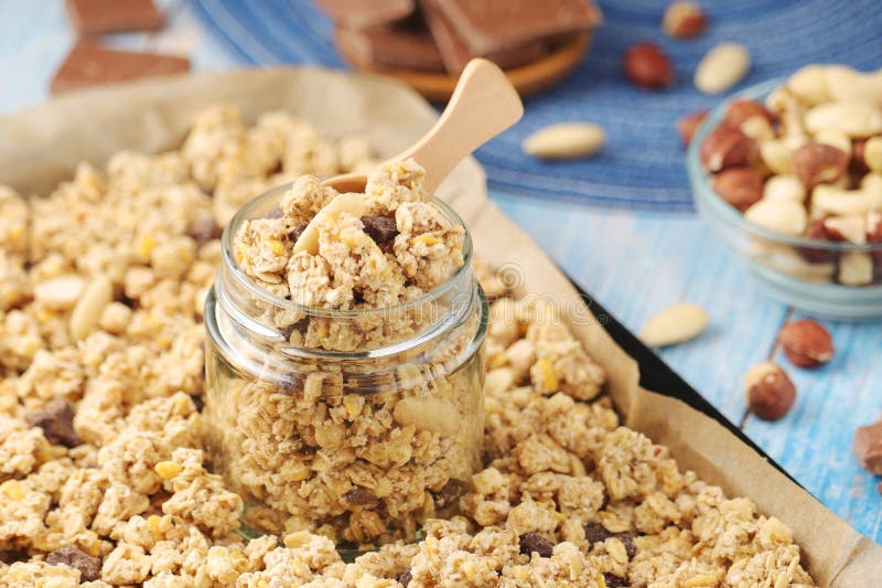 Homemade Granola with Nuts and Chocolate Stock Photo Image of granola