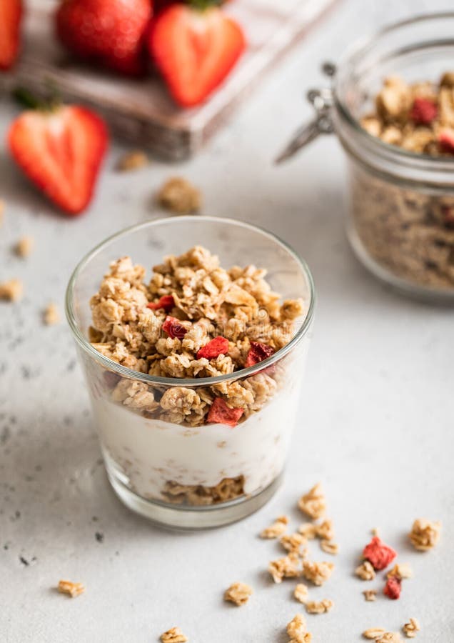 Homemade Granola with Strawberry and Natural Greek Style Yogurt Stock ...