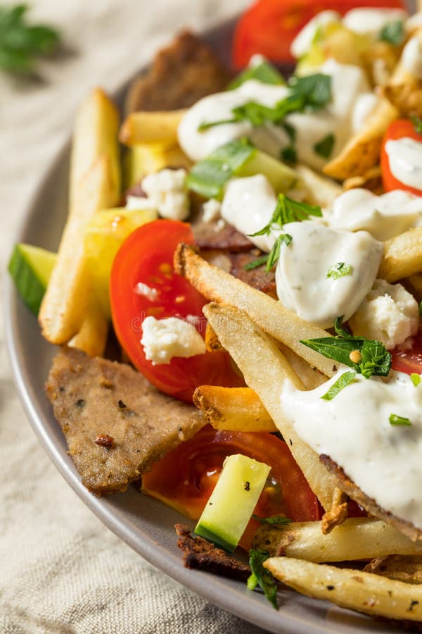 Homemade Greek Gyro Meat French Fries Stock Image - Image of dinner ...