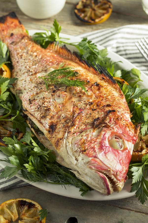 Homemade Grilled Whole Red Snapper Stock Photo - Image of vegetables ...