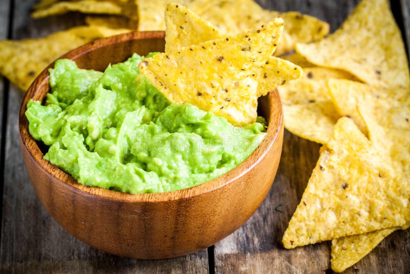 Homemade Guacamole with Corn Chips Top View Stock Image Image of mayo