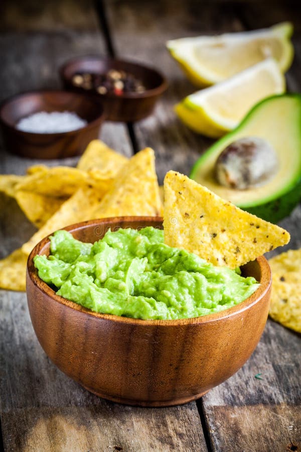 Homemade Guacamole with Corn Chips Top View Stock Image Image of mayo