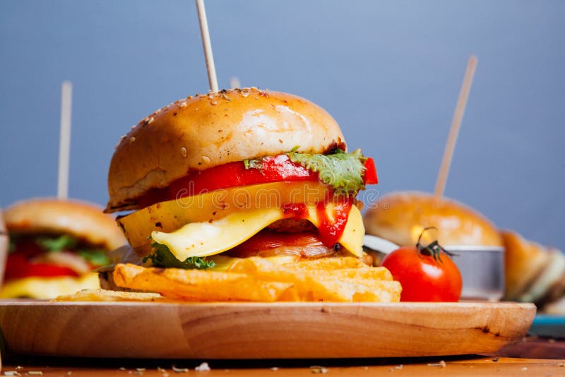 Homemade Hamburger With Fresh Vegetables For Everyone Stock Photo ...