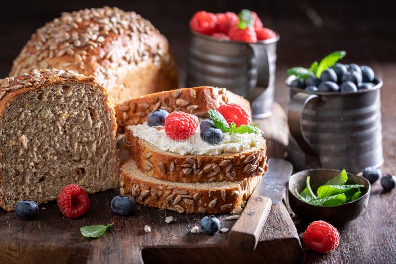 Homemade and Healthy Whole Grain Bread for Healthy Breakfast Stock