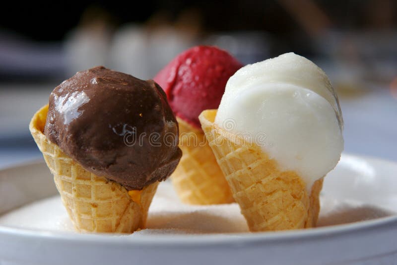 Homemade ice cream in waffle cones