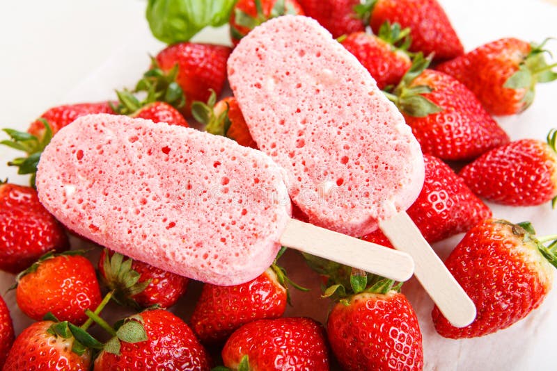Homemade Ice Cream Pops with Fresh Berries. Stock Photo Image of