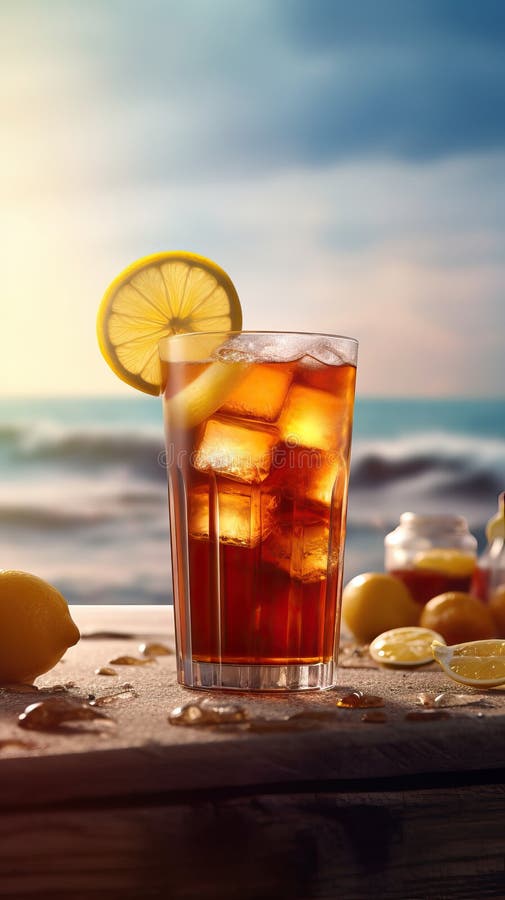 Homemade Iced Tea with Lemon Slices, Summer Drinks. Generative AI Stock