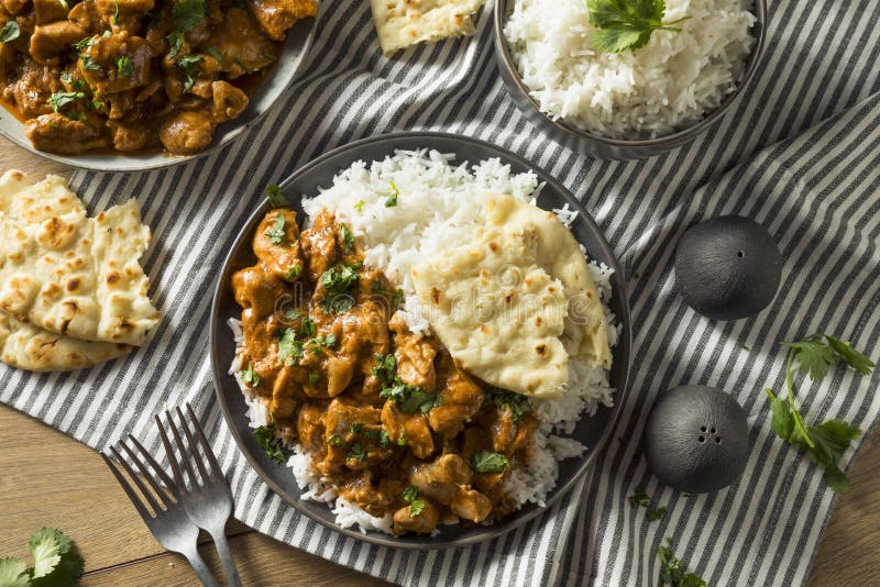 Homemade Indian Butter Chicken with Rice Stock Photo - Image of ...