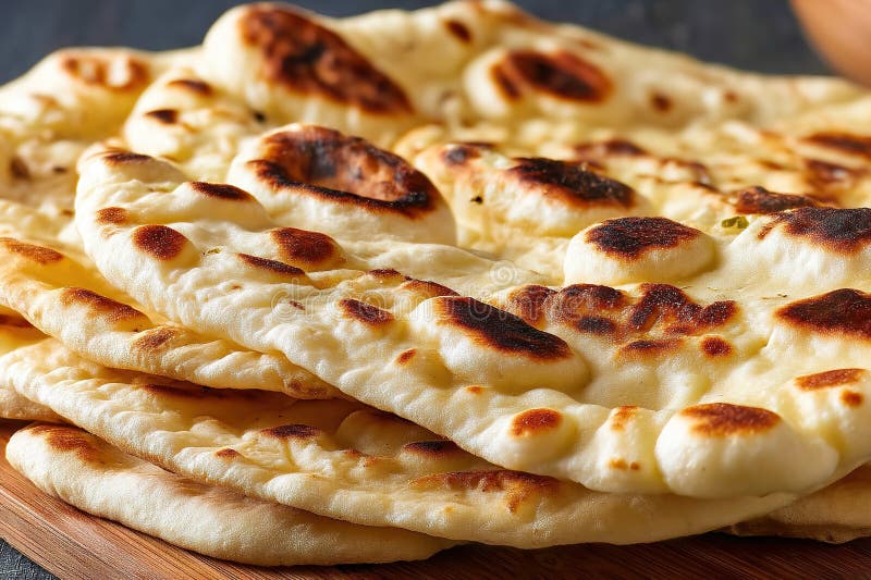 Zelfgemaakt Indiaas Naan-flatbrood. Generatieve AI royalty-vrije stock foto