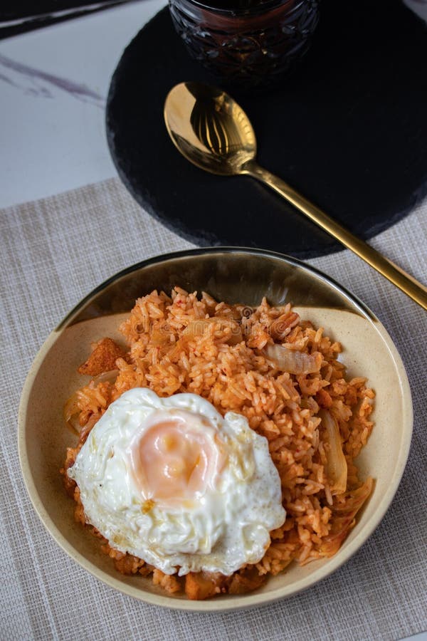 Homemade Kimchi Fried Rice with Fried Egg Stock Image - Image of