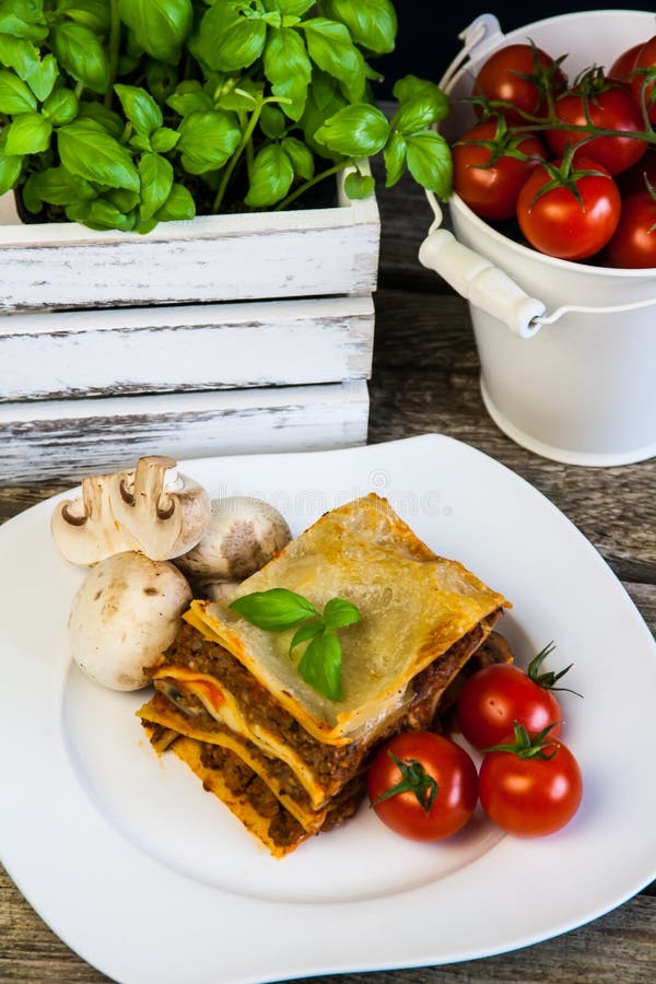 Homemade Lasagne with Champignons Stock Image - Image of lasagna, herb ...