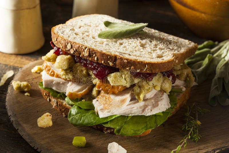 Homemade Leftover Thanksgiving Dinner Turkey Sandwich Stock Photo