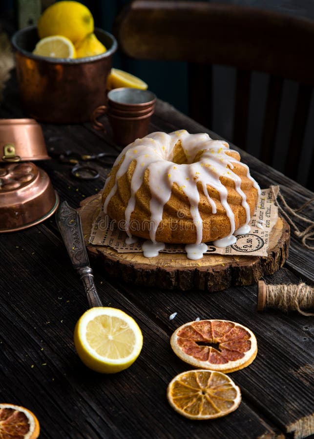 Homemade lemon bundt cake stock photo Homemade lemon bundt cake stock photo