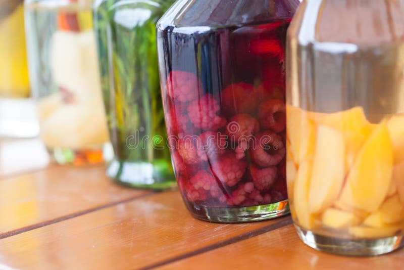 Homemade Liqueur with Fruits and Alcohol Stock Image Image of