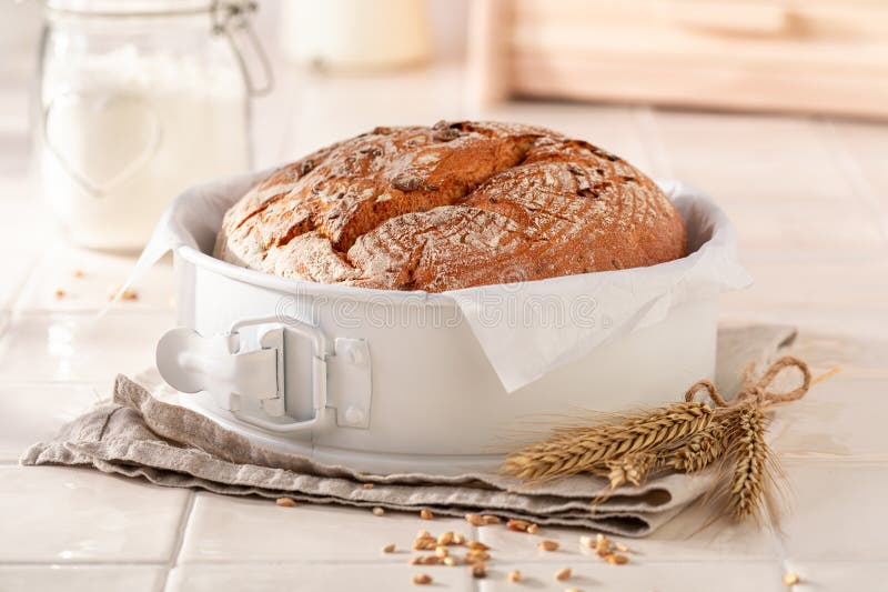 Homemade Loaf of Bread As Source of Fiber and Energy Stock Photo