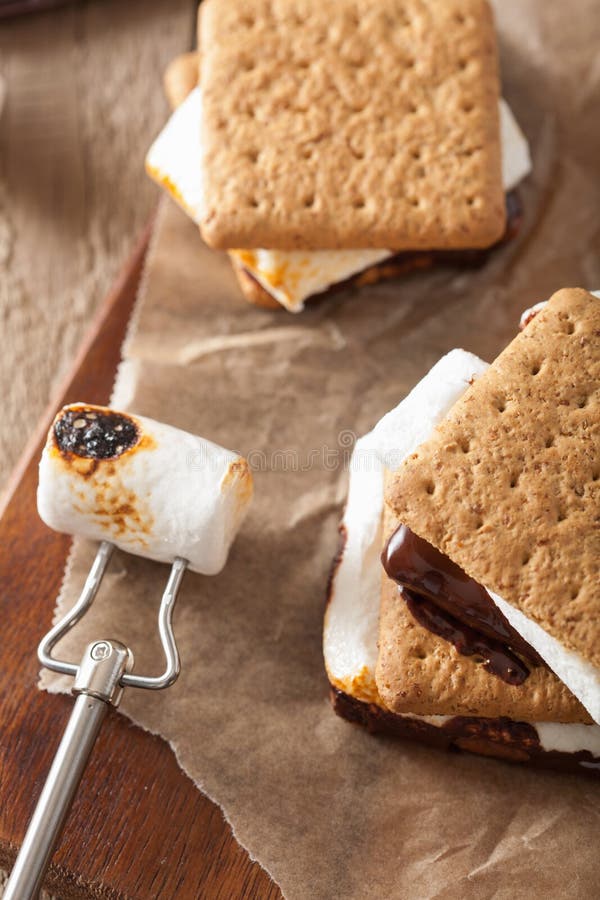Homemade Marshmallow S`mores with Chocolate on Crackers Stock Image Image of rustic, junk