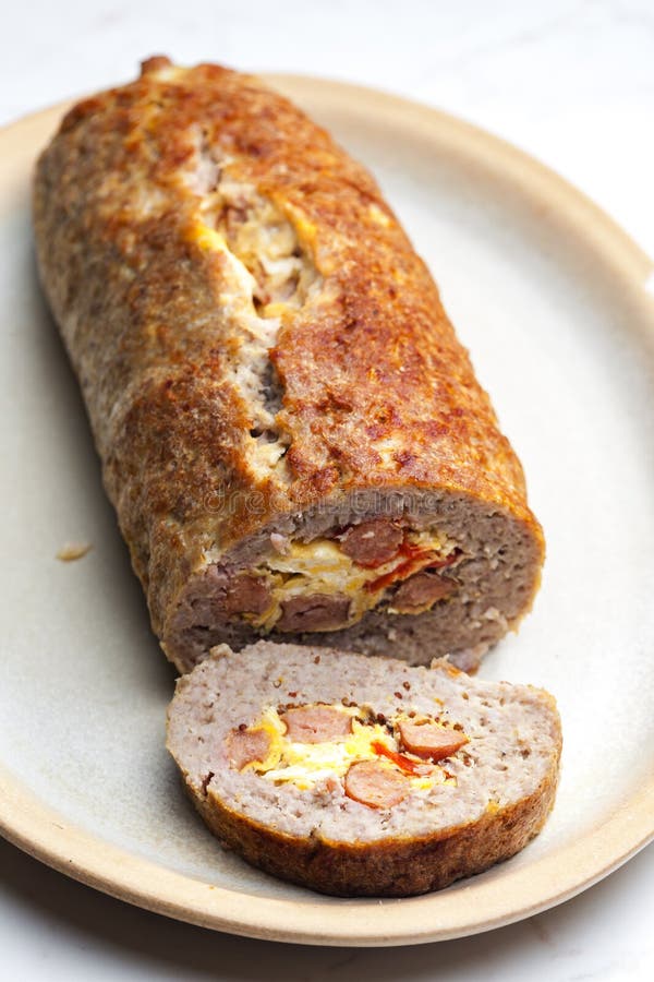 Homemade Meat Loaf Filled with Egg and Sausage Stock Photo Image of