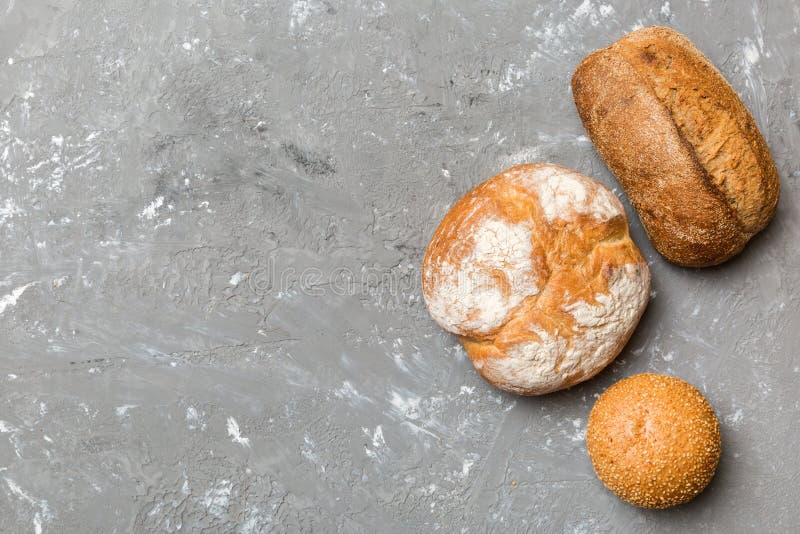 Homemade Natural Breads. Different Kinds of Fresh Bread As Background, Top View with Copy Space