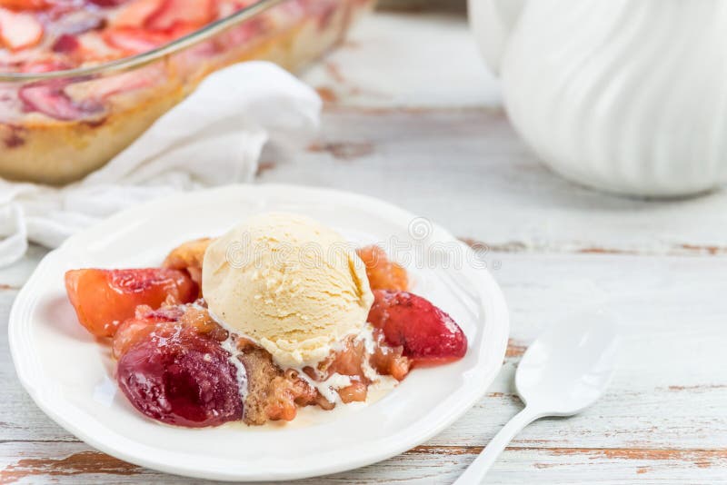 Homemade Nectarine Pie with Vanilla Ice Cream Stock Image Image of
