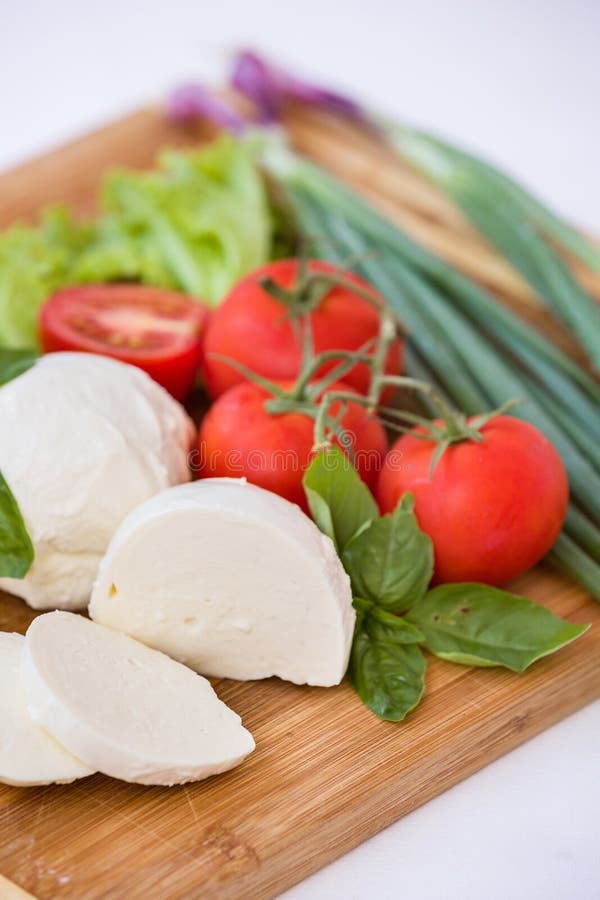 Homemade Organic Mozzarella Cheese with Tomato and Basil and Onions Stock Photo Image of lunch