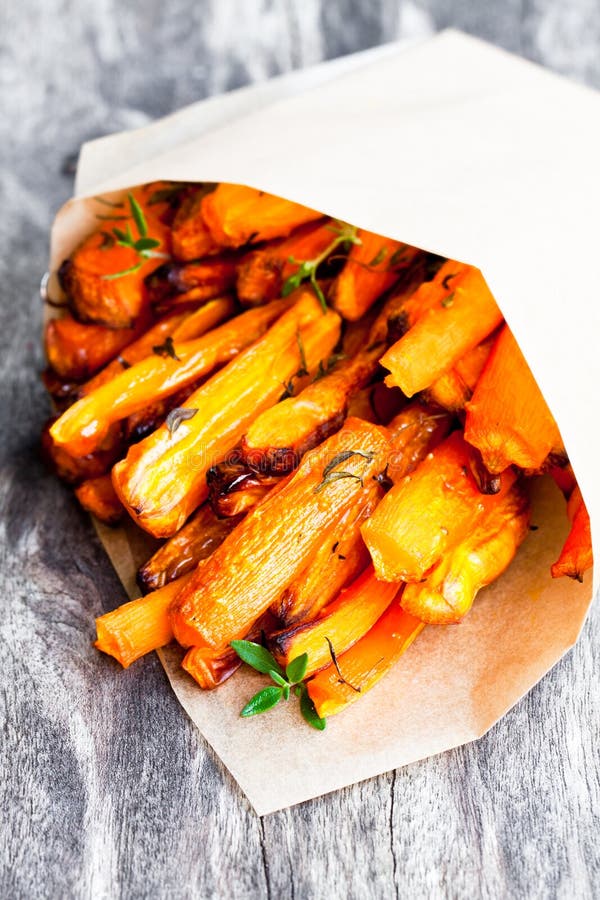 Homemade Oven Baked Carrot Chips with Thyme Stock Photo Image of