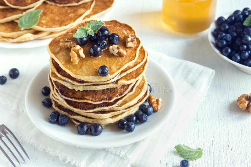 Homemade pancakes with blueberry stock photography