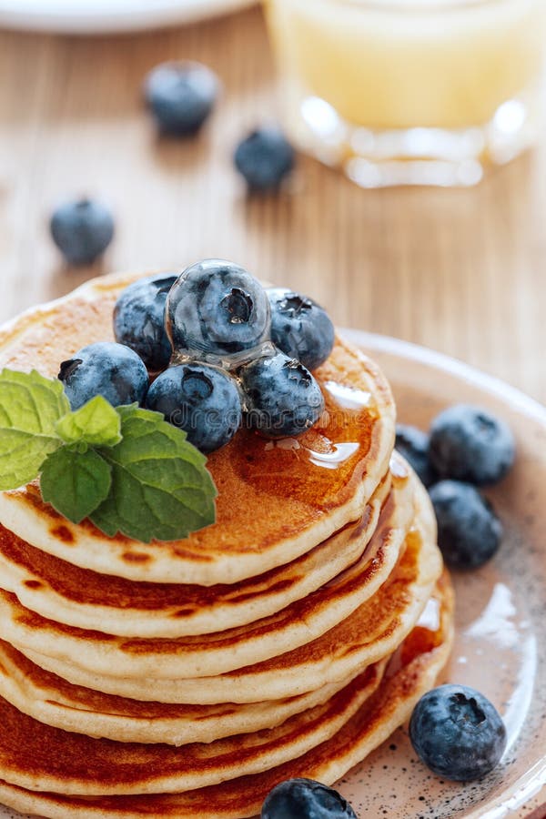 Homemade Pancakes, Fresh Summer Berries, Coffee and Juice Stock Image ...