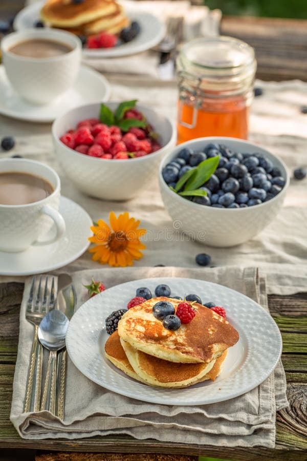 Homemade Pancakes Served with Coffee Stock Image Image of homemade