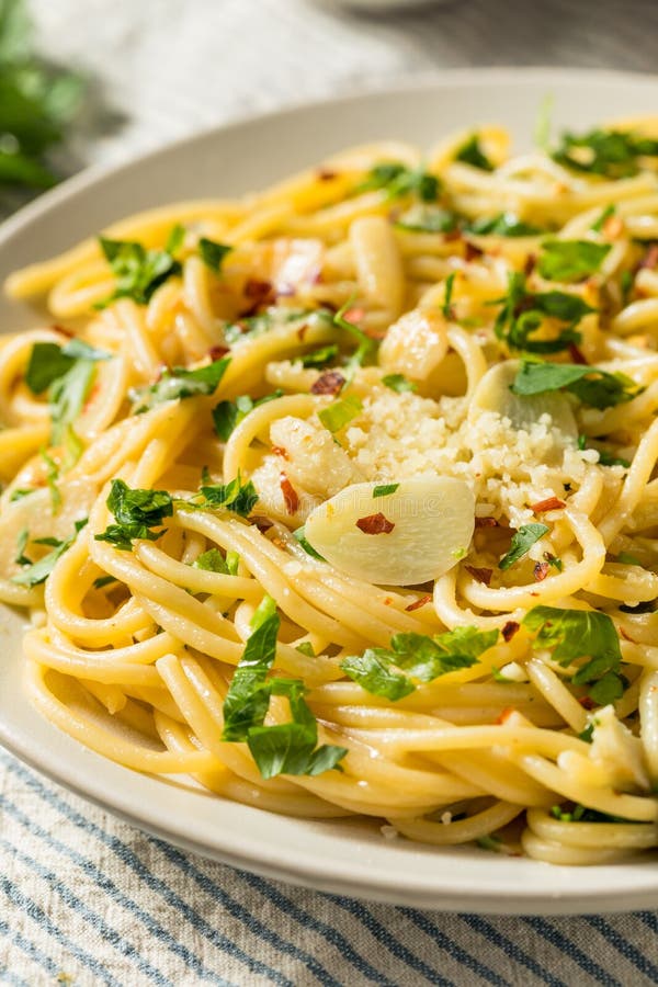 Homemade Pasta Aglio E Olio Dinner Stock Image Image of cooked, meal