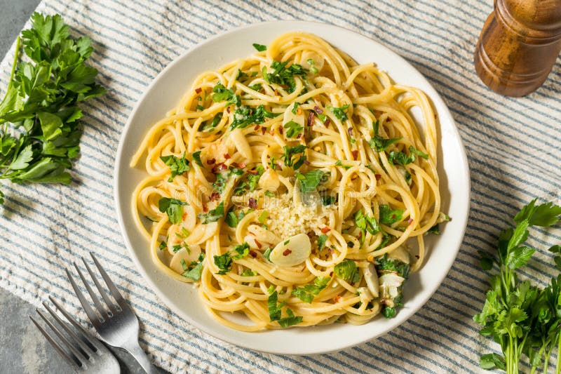 Homemade Pasta Aglio E Olio Dinner Stock Photo Image of olio, dish