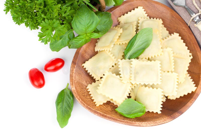 Homemade Pasta Ravioli with Fresh Basil Stock Image Image of flour