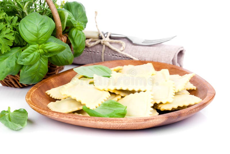Homemade Pasta Ravioli with Fresh Basil Stock Image Image of flour