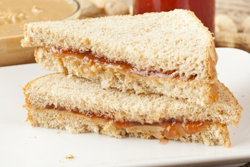Healthy Lunch of Peanut Butter and Jelly Sandwich on Whole Wheat Stock