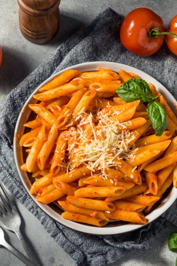 Homemade Penne Pasta with Marinara Sauce Stock Photo - Image of food ...