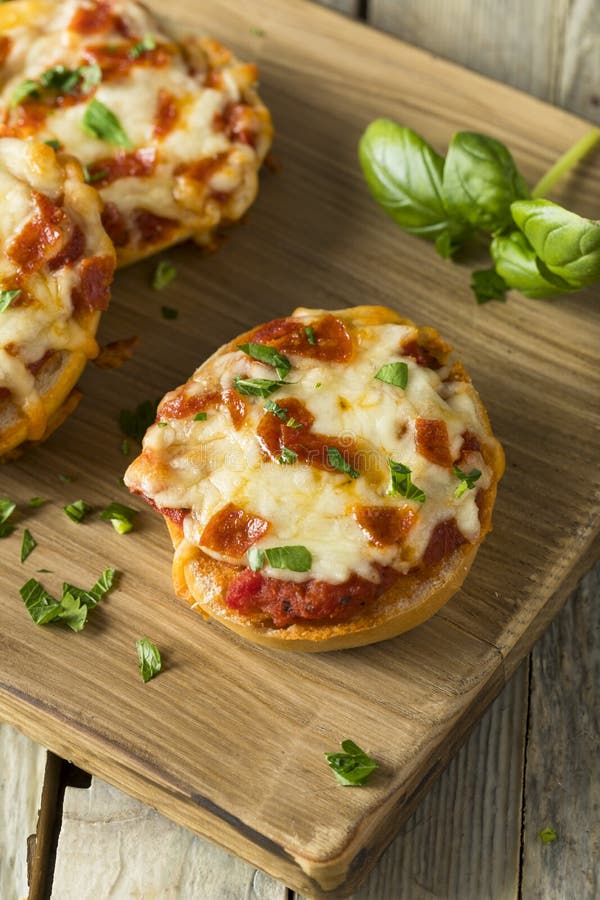 Homemade Pepperoni Mini Pizza Bagels Stock Image Image of pizza, fast