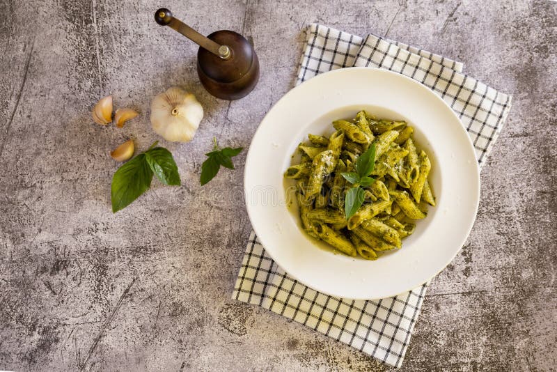 Homemade pesto sauce pasta stock image. Image of background 244096805