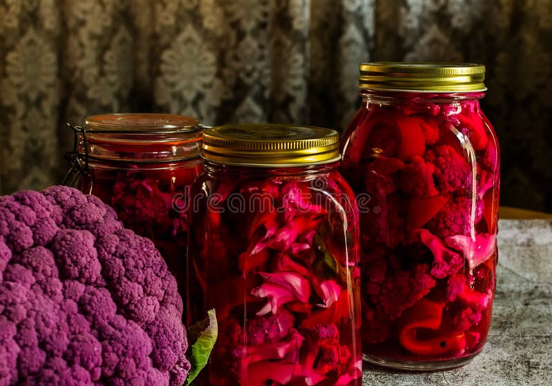 Homemade Pickle with Purple Cauliflower in Jars Stock Photo Image of healthy, fermentation
