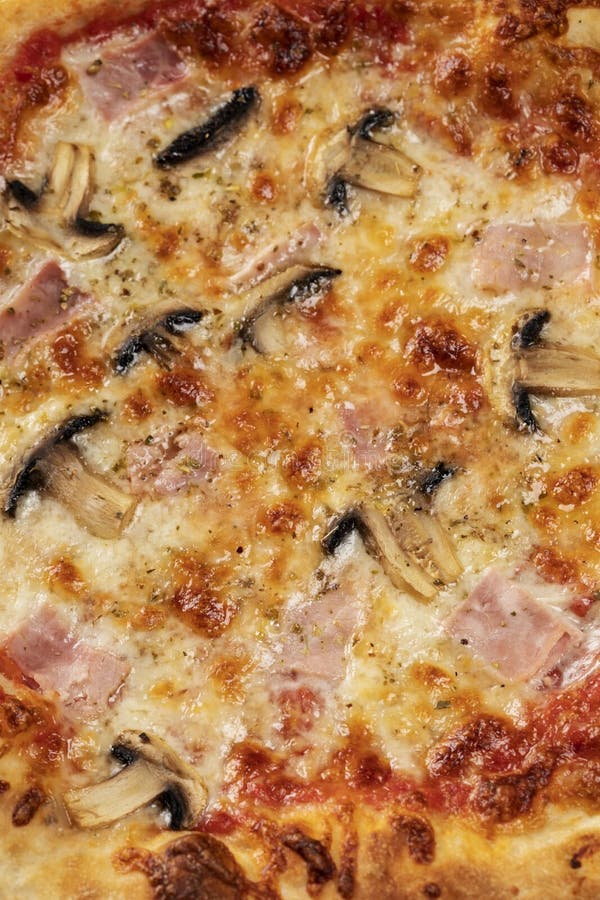 Homemade Pizza with Champignon Mushrooms and Ham Stock Photo - Image of