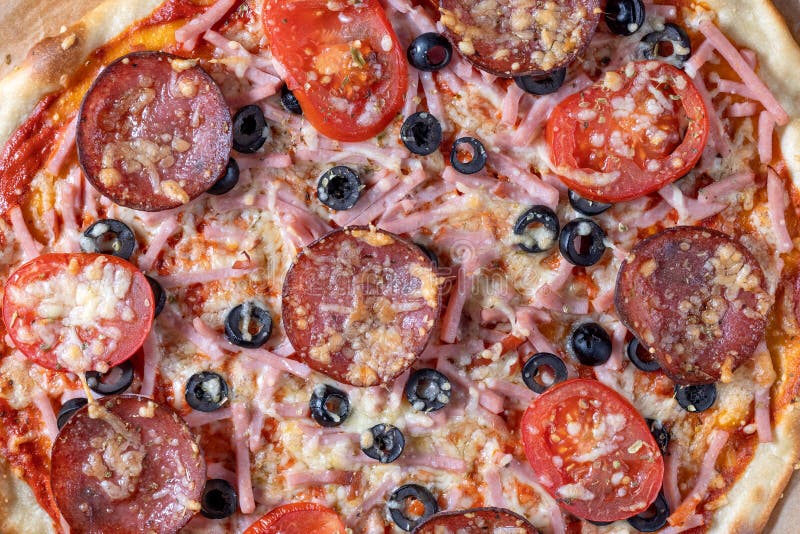 Homemade Pizza with Salami and Ham Stock Image Image of homemade