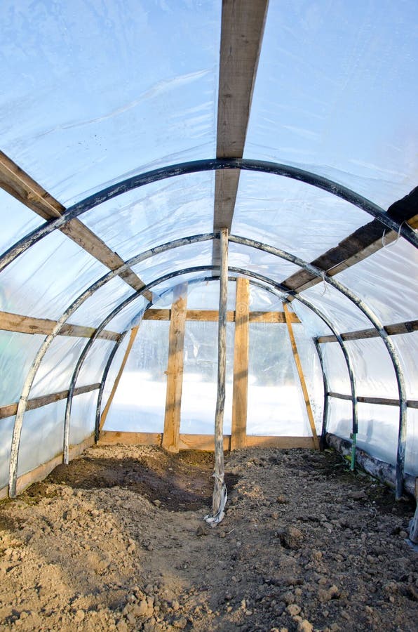 Homemade Plastic Arch Empty Greenhouse in Winter Stock Image Image of
