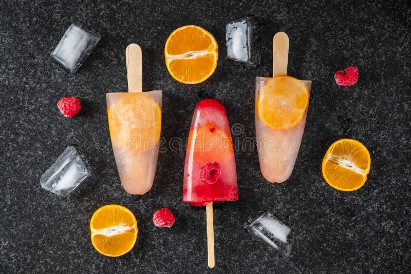 Homemade Popsicles with Berries and Fruits,. Fruit Ice Cream. Stock