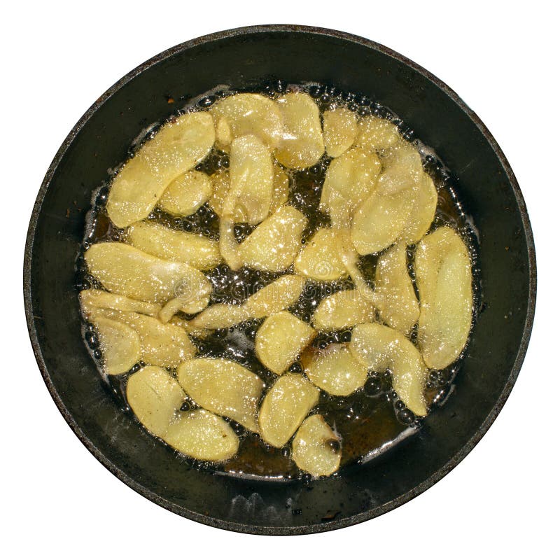 Homemade Potato Chips Fried in Oil.Background of Potato Chips Stock