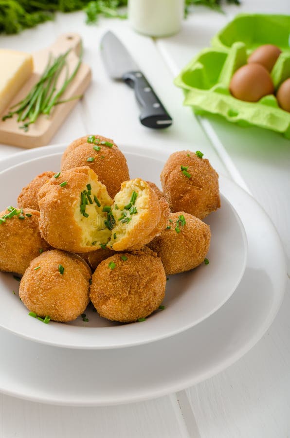 Homemade potato croquettes with parmesan and chives