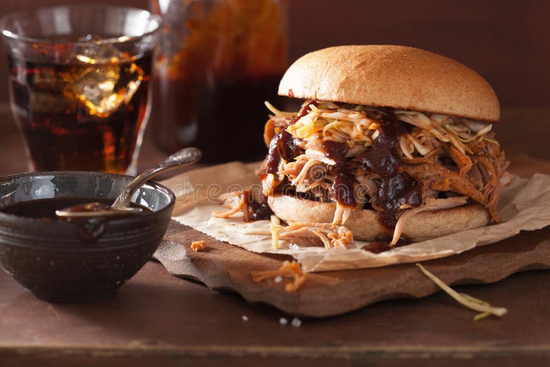 Homemade Pulled Pork Burger with Coleslaw and Bbq Sauce Stock Image