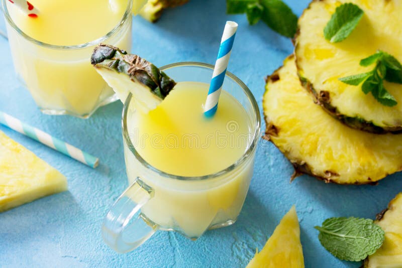 Homemade refreshing fruit beverage with pineapple, fresh vitamins. Cold summer drink